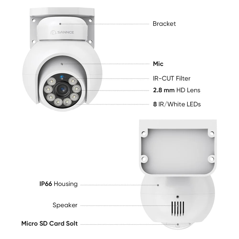 SANNCE 4K PoE Security Camera with Audio, Night Vision, IP66