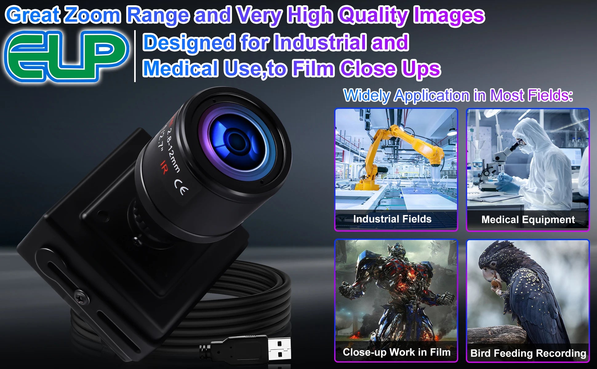1080P High Speed USB Camera 260FPS 2MP Manual Zoom Webcam