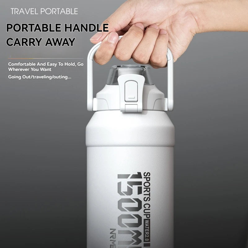 Thermos Wasserflasche mit Strohhalm, Griffbecher, 316 Edelstahlflasche, große Kapazität, vakuumisolierter Becher