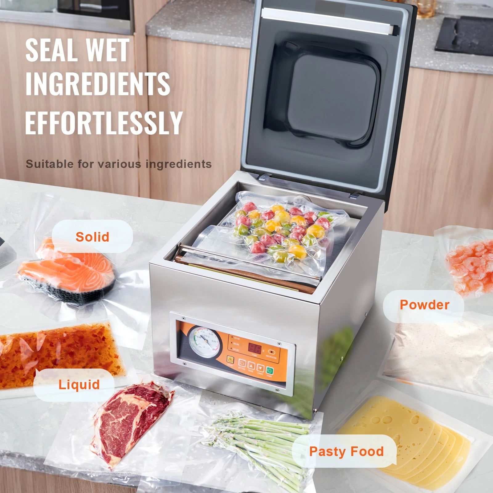 SucceBuy DZ-260S Chamber Vacuum Sealer 260W Vacuum Packing Machine with 10.2" Sealing Length for Wet Foods Meats Home Kitchen
