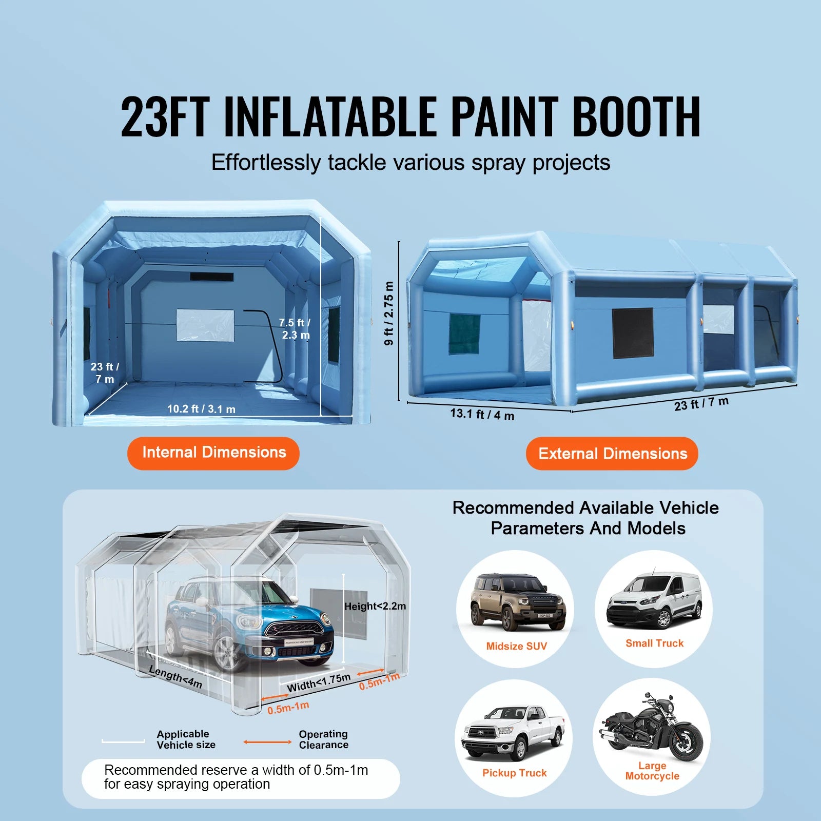 SucceBuy Opblaasbare Spuitcabine met Inflatable Spray Booth met Krachtige Blowers en Luchtfiltersysteem - Draagbare Autospuitcabine