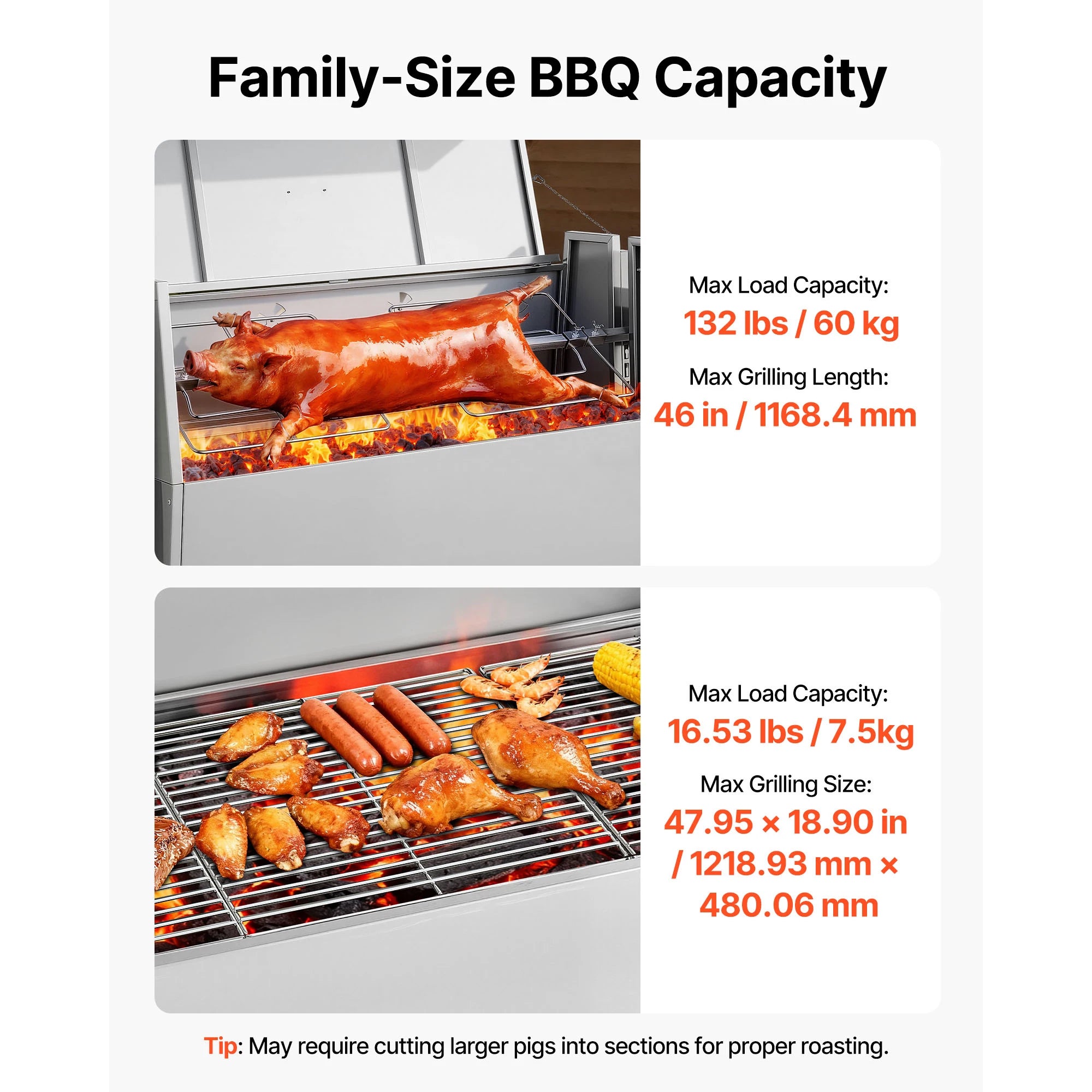 46" forgónyárs grill 60 kg kapacitással és 4 szintű hőszabályozással