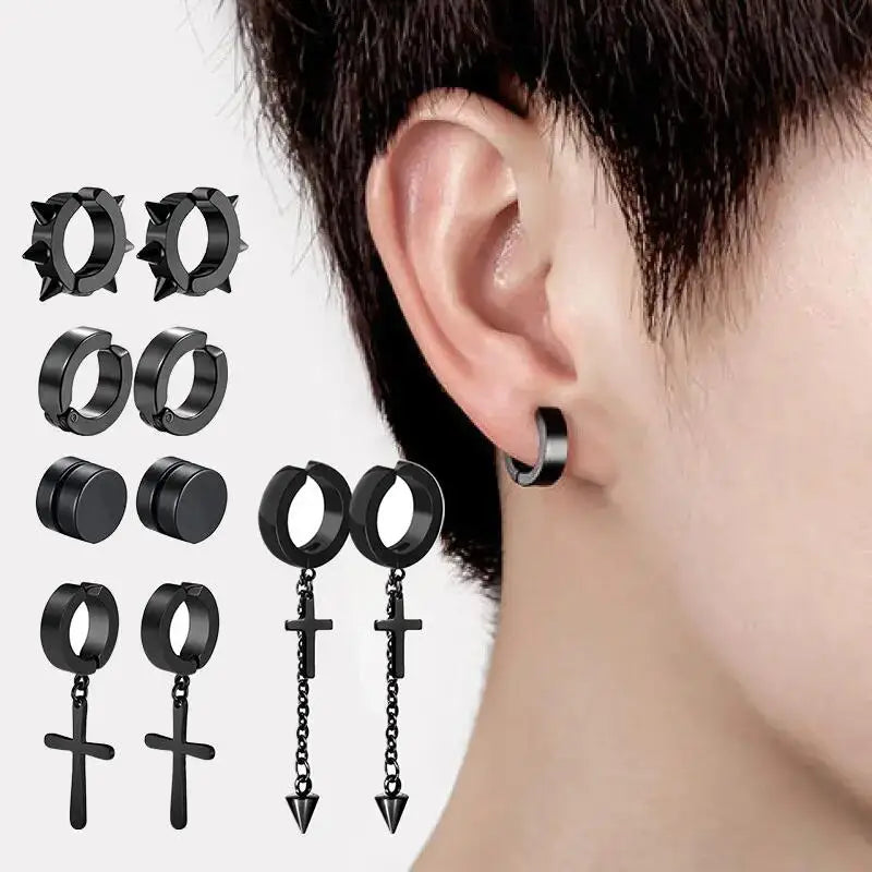 Men's Punk Cross Magnetic Earrings Set