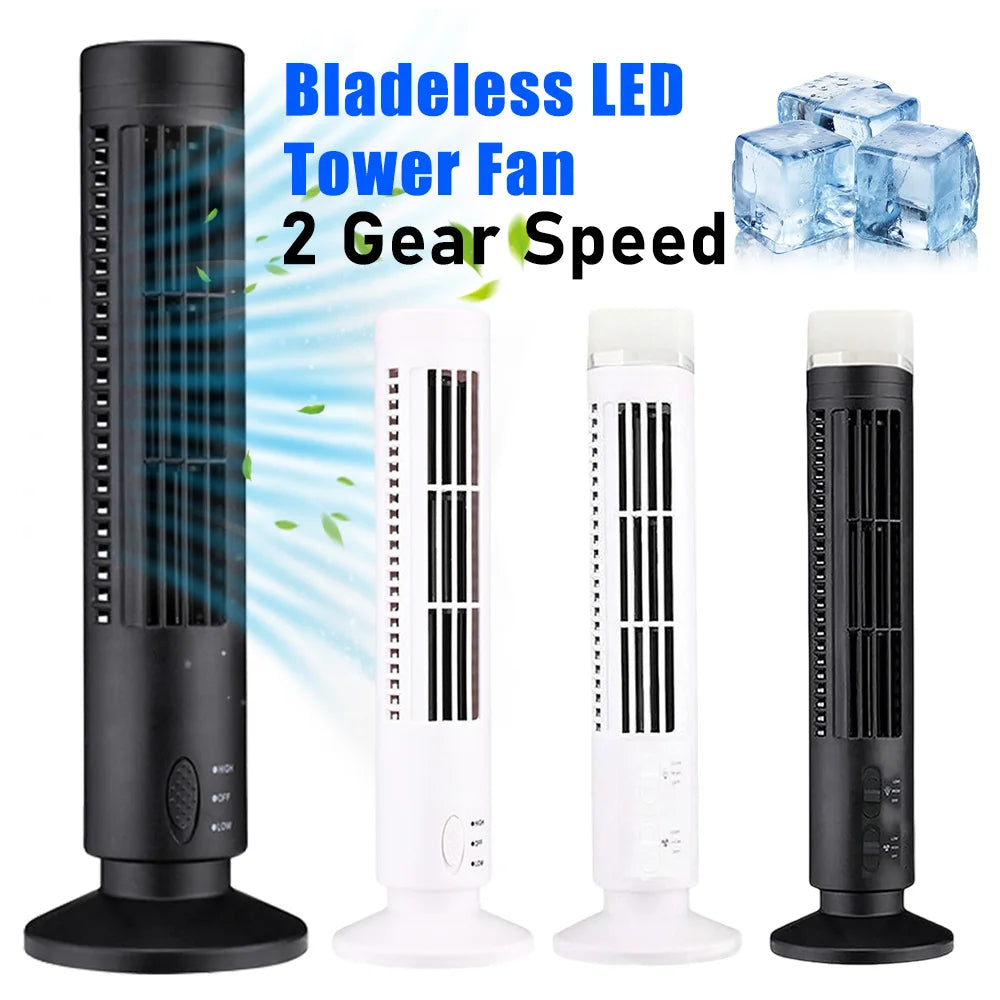 Beznástrojový LED věžový ventilátor s USB napájením a 90° oscilací