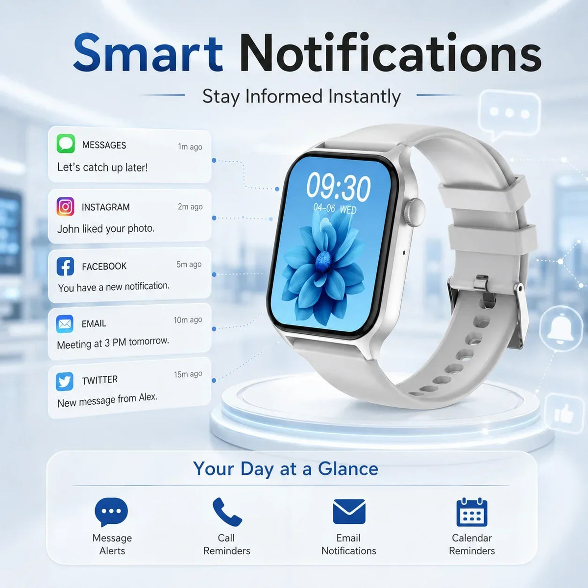 For Android IOS Users WETECH WX16 Smart Watch Bluetooth Call Internal Mic Touch Screen 123 Sport Modes Heart Sleep Stress Tracking Fitness Wristwatch 7-Day Battery White Black Two Colors Available