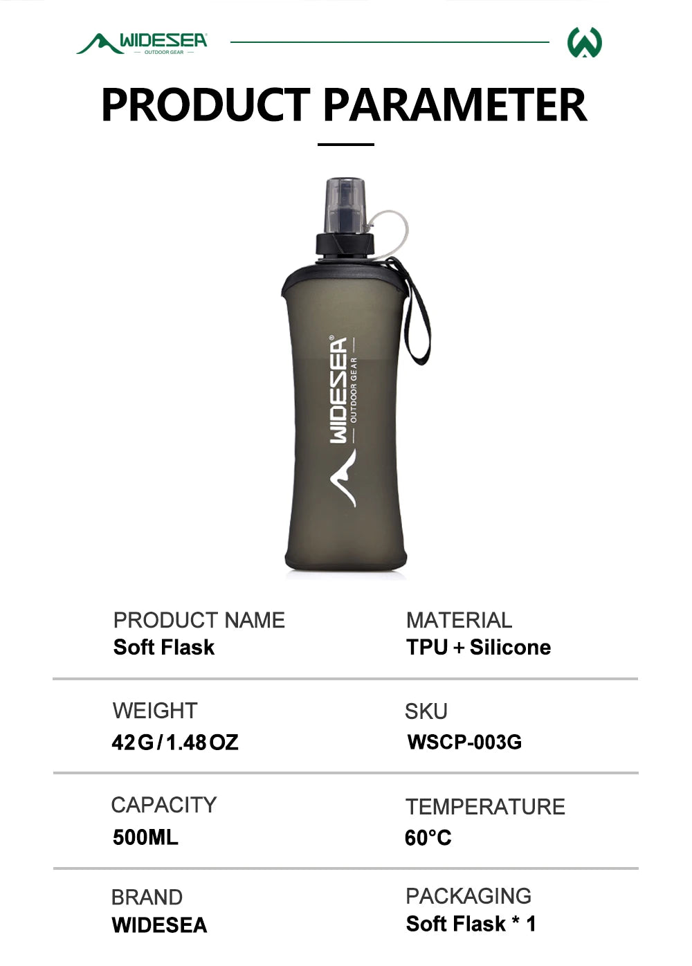 Soft Water Bottle Foldable Flask for Outdoor Sports