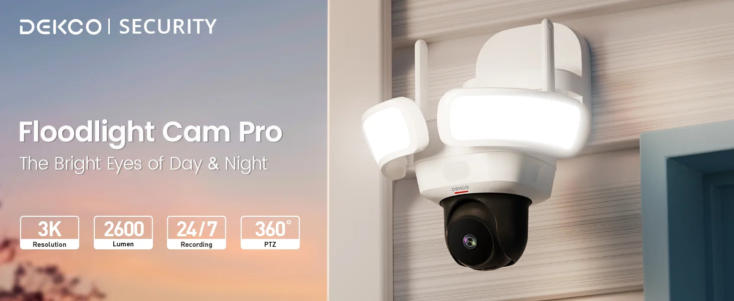 DEKCO 3K UHD WiFi Floodlight Camera with 360° View