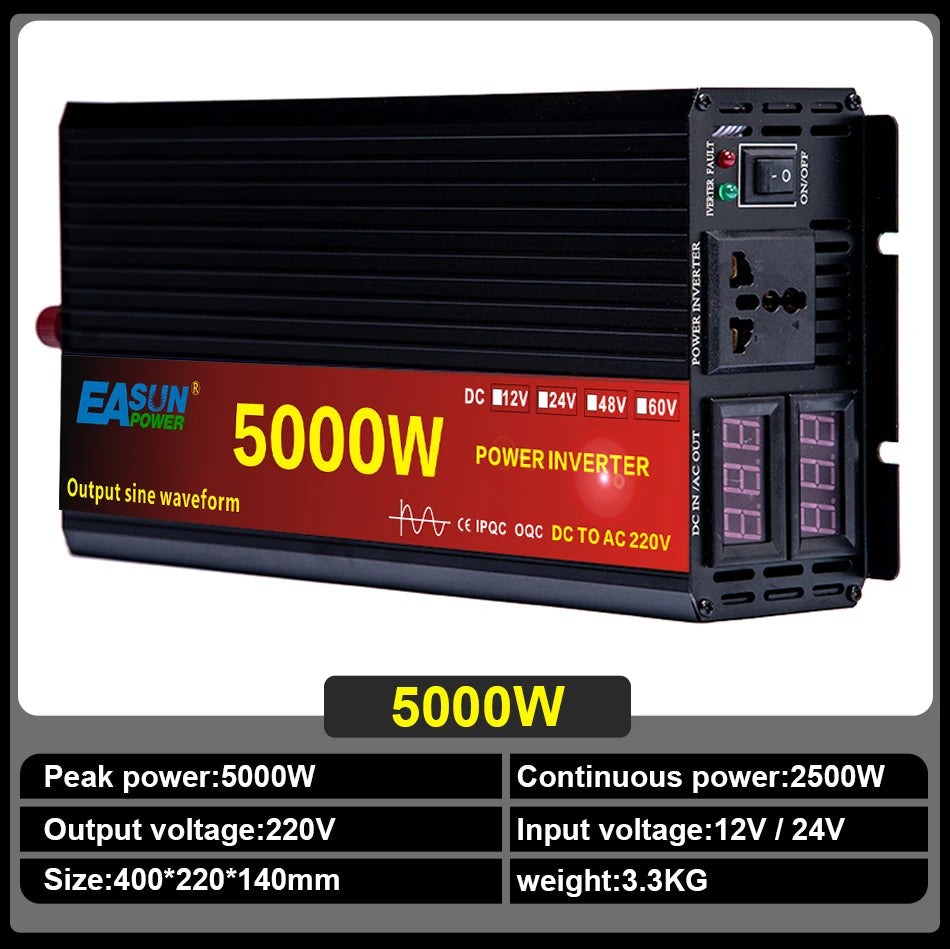 EASUN POWER 4000W 5000W Pure Sine Wave Power Car Inverter DC 12V 24V To AC 220V Portable Power Bank Converter Transformer