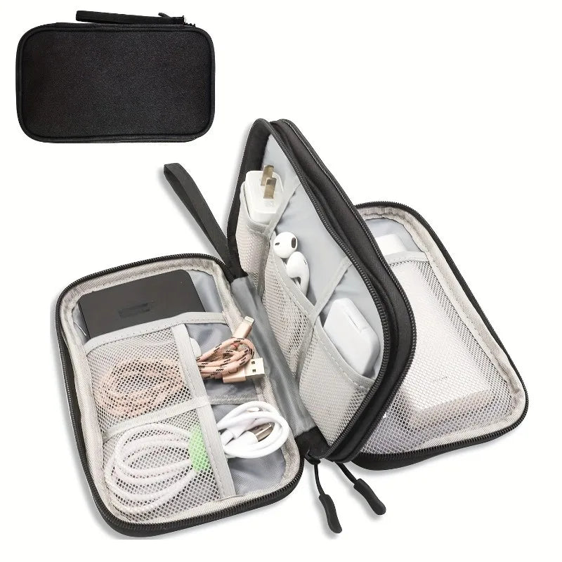 Bolsa organizadora de viagem preta com vários bolsos