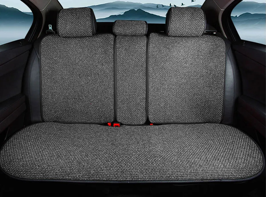 SEAMETAL Flax Car Seat Cover Breathable Sweatproof Linen Car Seat Cushion with Backrest Pad 4-Season Universal for 98% Vehicles