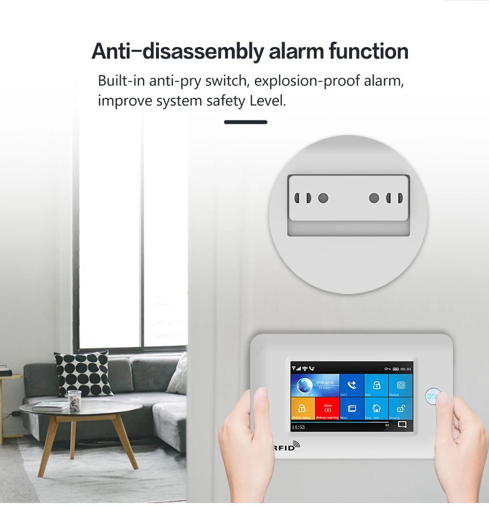 433MHz Touch Screen Wireless 2G 4G WIFI GSM RFID Card Burglar Alarm System Smart Home Security DIY Alarm TUYA Smart Life