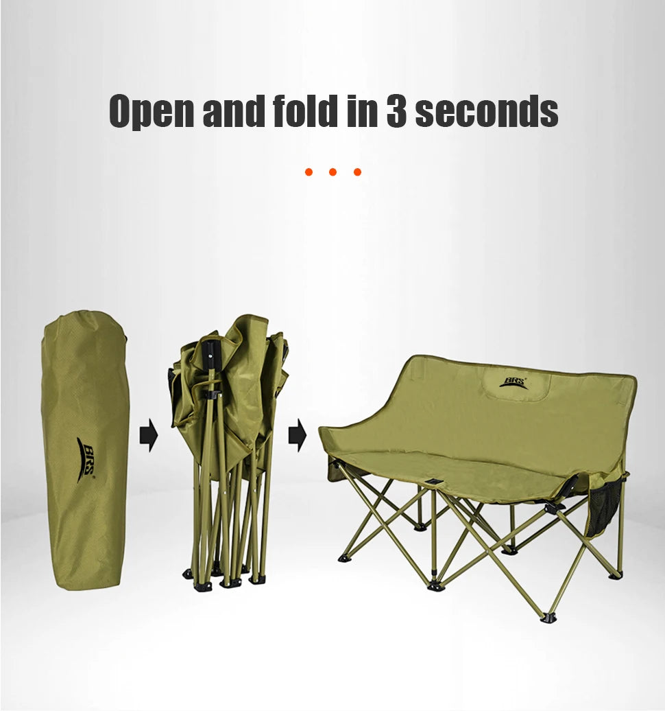 Double Camping Chair for Two with Storage Bags and Backrest