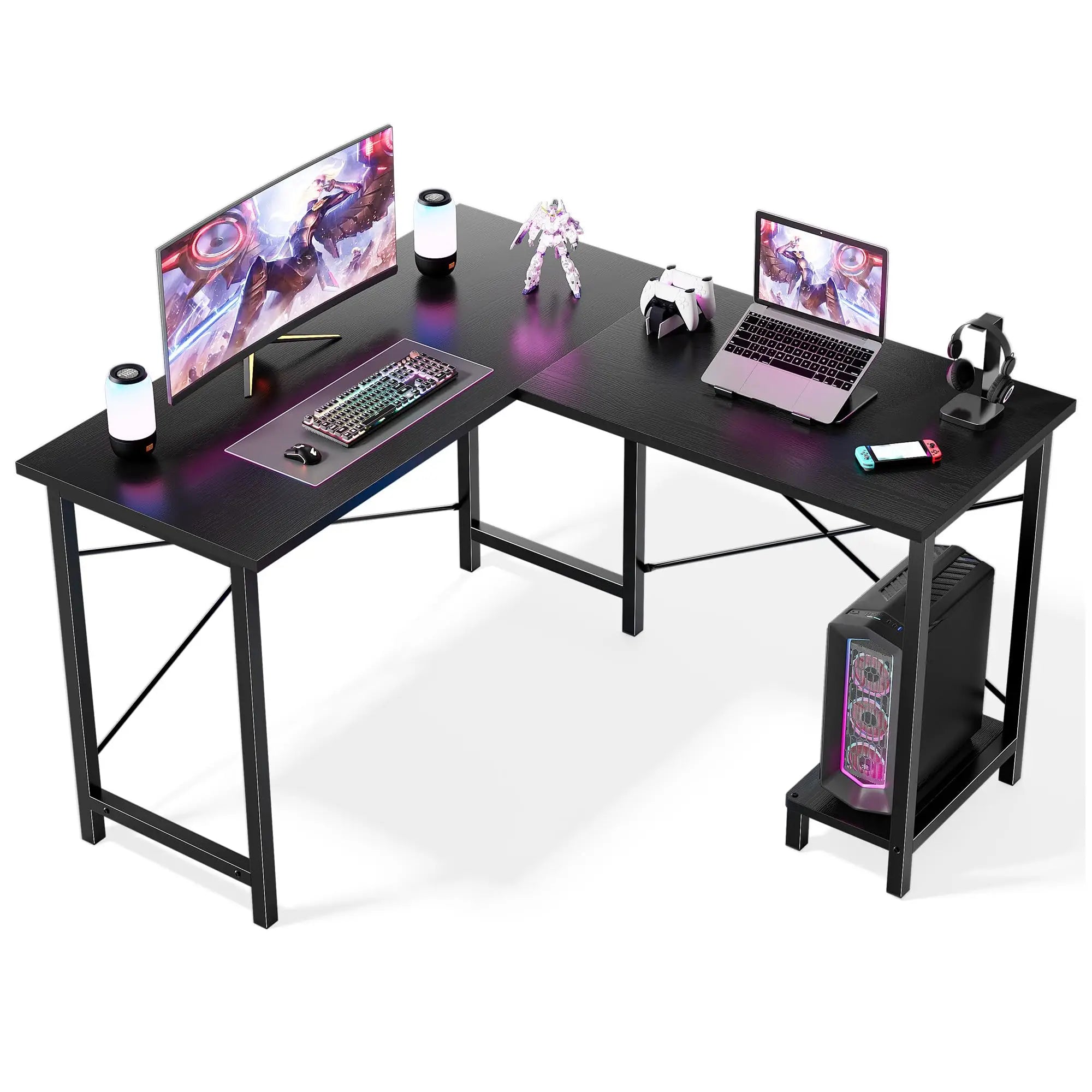 50 Inch L-Shaped Gaming Desk with CPU Shelf Corner Workstation