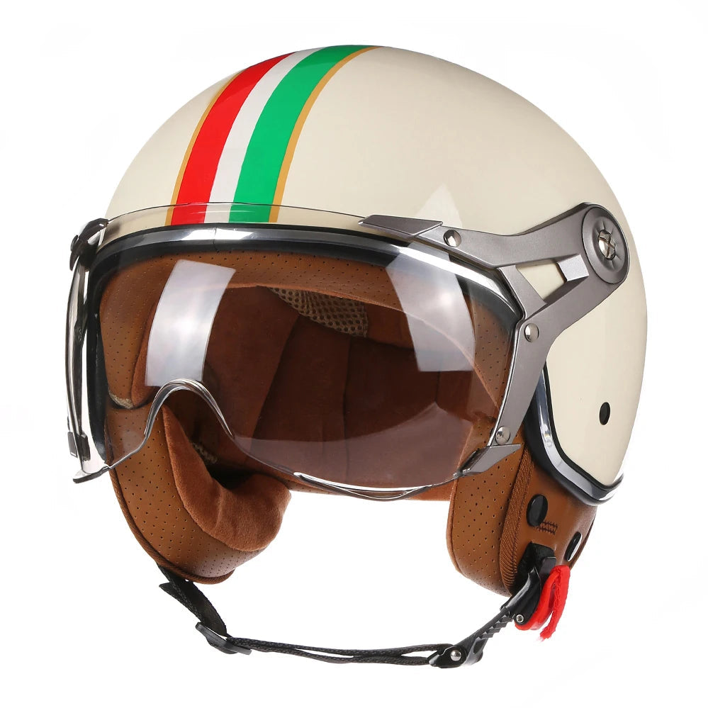 Vintage TT&COCASCOS Motorcycle Helmet Jet with Visor Motorbike Riding 3/4 Open Half Helmet Retro Scooter Capacete Moto