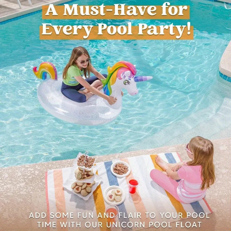 Joyfy Unicorn Pool Float with Glitter and 2 Handles