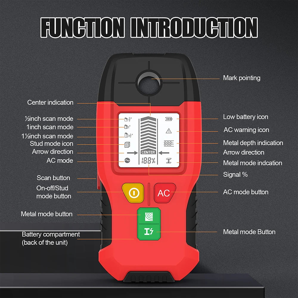 HW-100 Wall Stud Finder with Metal & AC Scan Modes