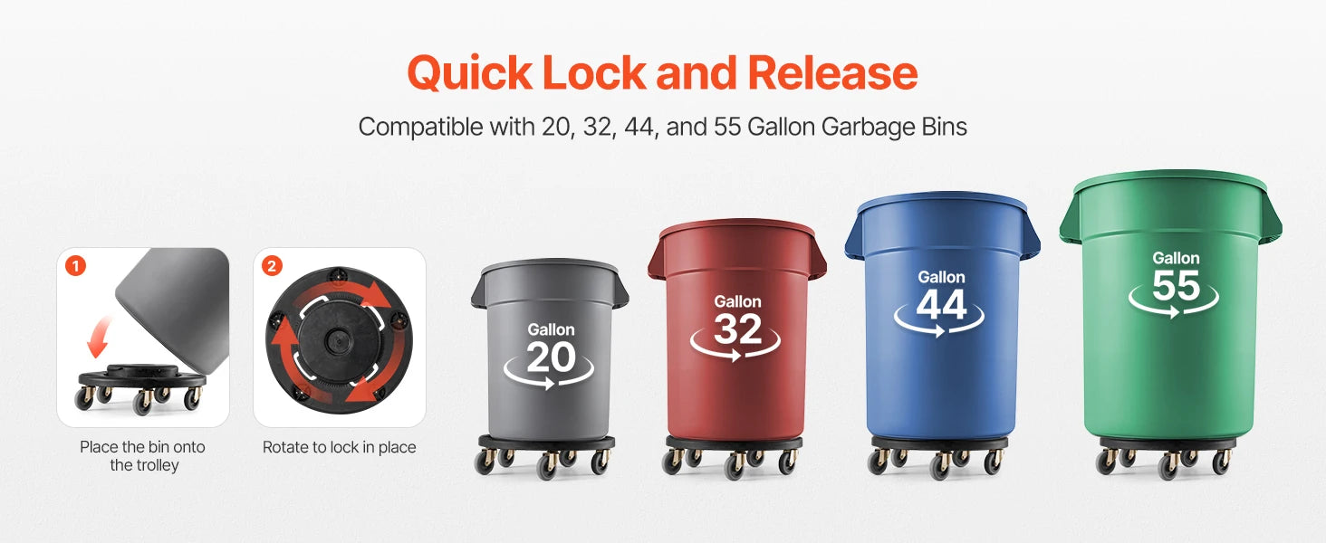 Heavy-Duty Trash Can Dolly with Locking Wheels for 20–55 Gallon Bins