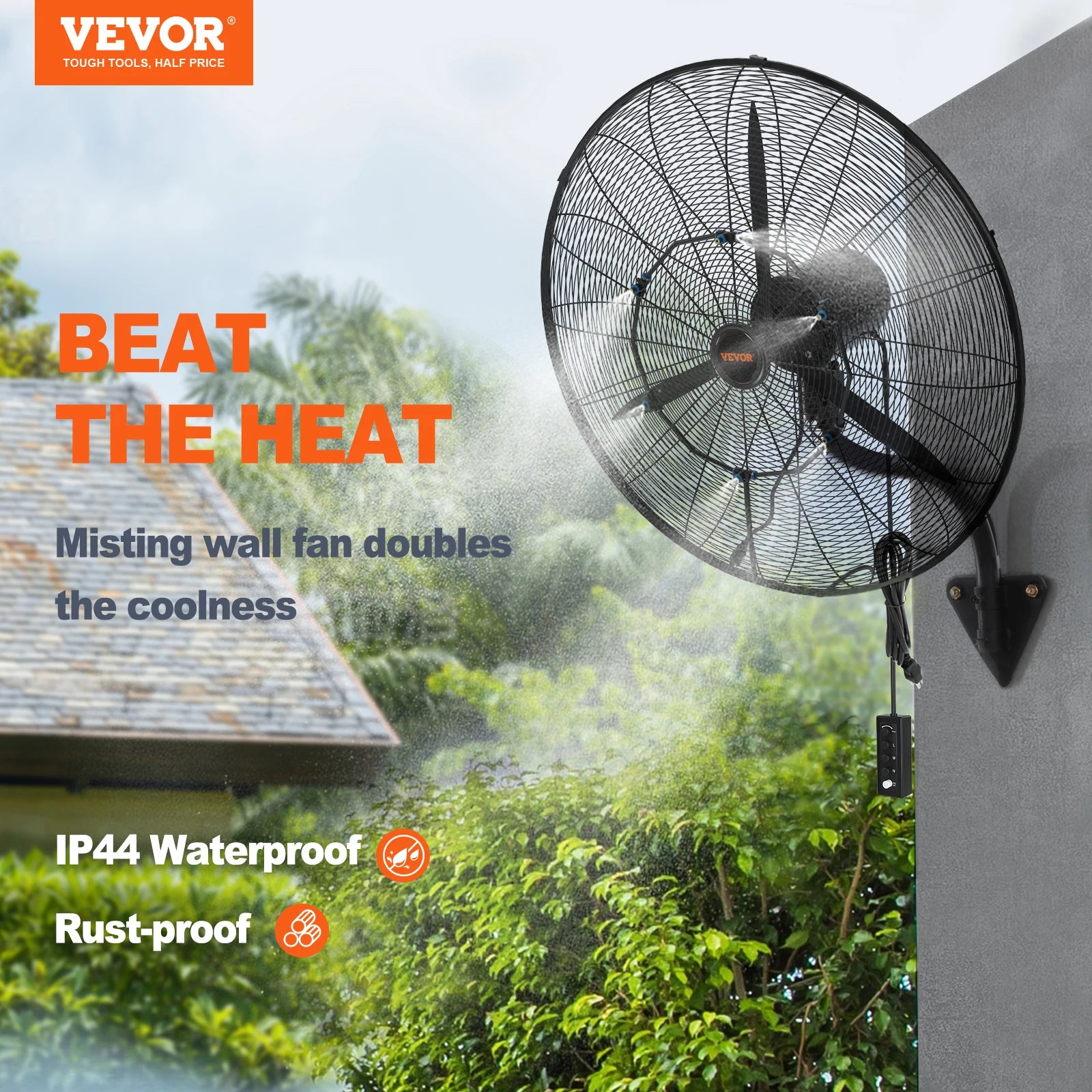 Wall-Mount Misting Fan 3-Speed Oscillating IP44 9500 CFM