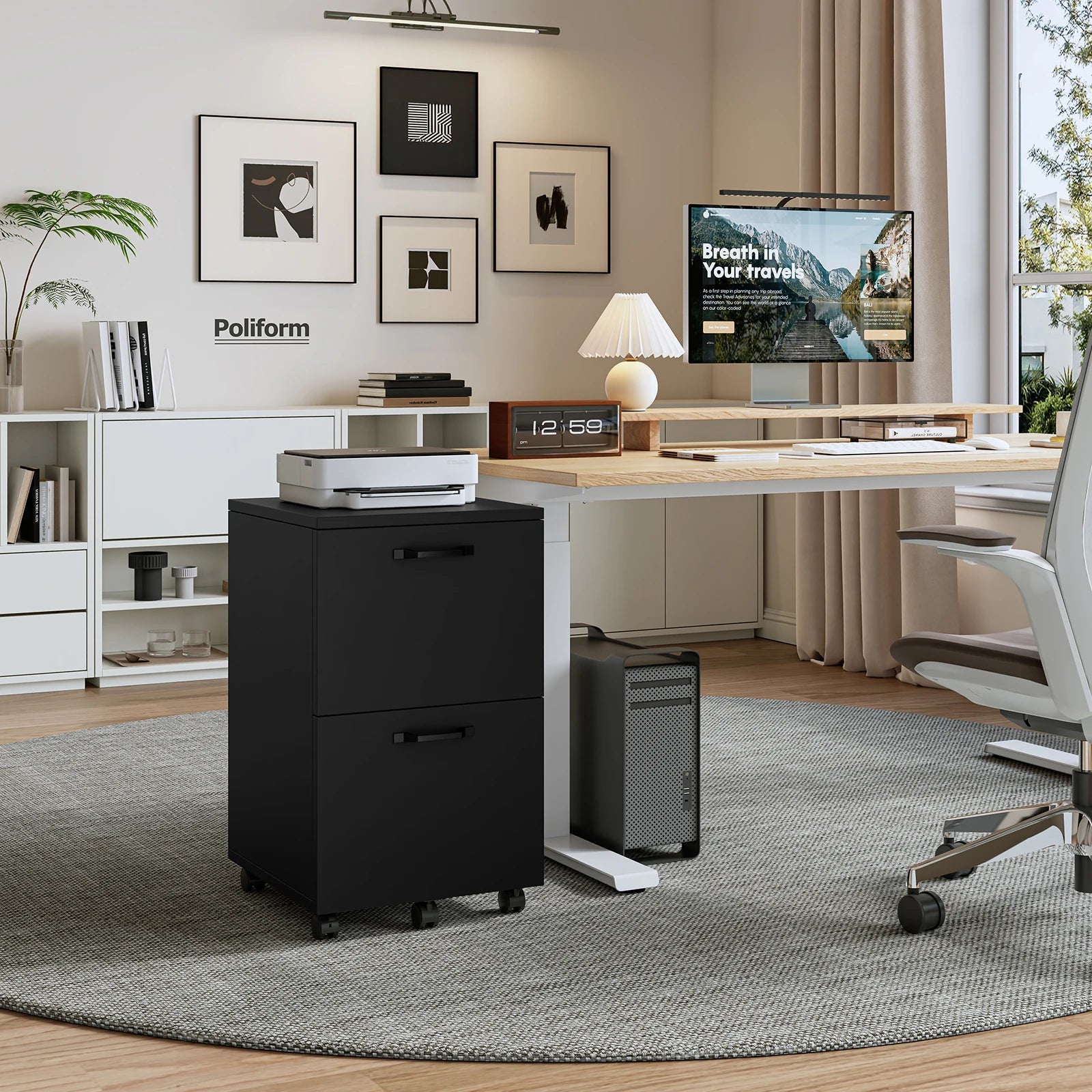 2-Drawer Rolling File Cabinet with Lockable Wheels for Home Office