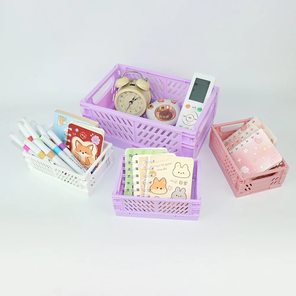 Foldable Plastic Storage Basket, Size and Style Options