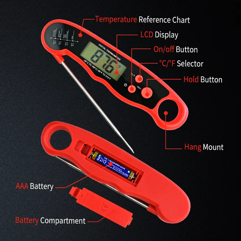 Folding Cooking Thermometer with Backlight and Hold