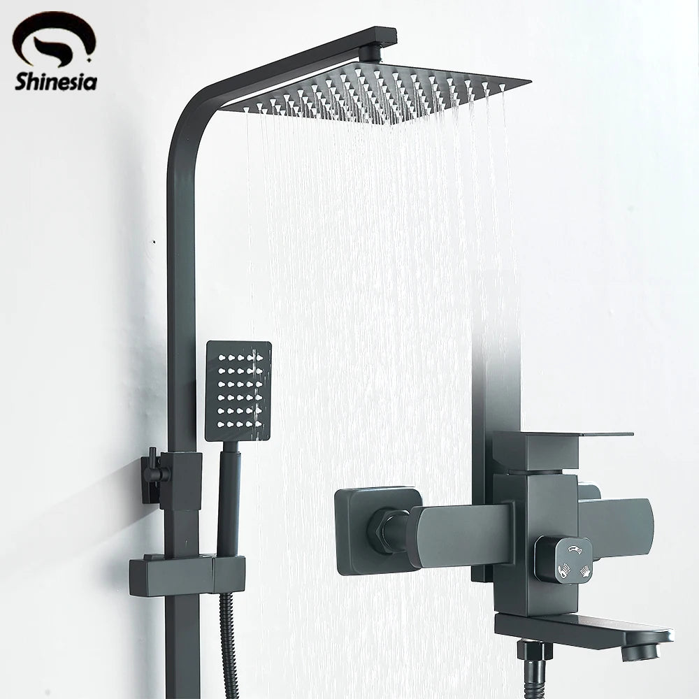 Black Wall Mounted Shower Faucet Set with Swivel Spout