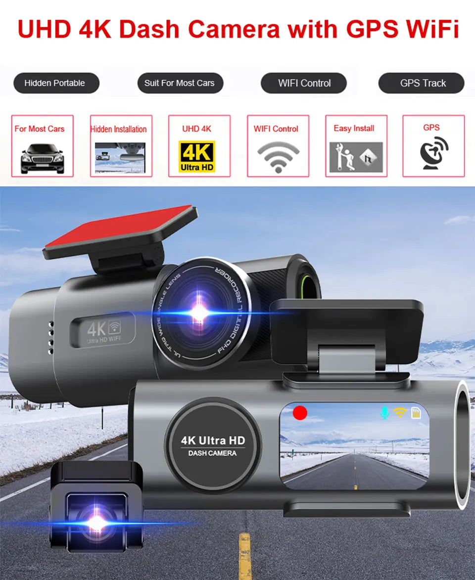 Dash Cam 4K GPS WIFI APP 24H Night Vision Mini Optional Rear Lens Dashcam Car DVR Video Recorder Camera For Car Black Box
