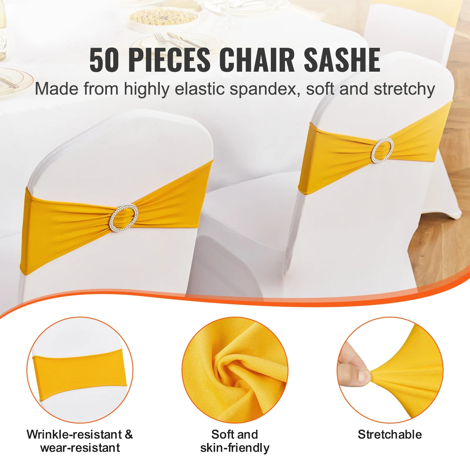 SucceBuy 50 pezzi Nastro elastico in Spandex per sedie, fasce per sedia per matrimonio, banchetto, decorazione, elastico, coperture per sedie all’ingrosso