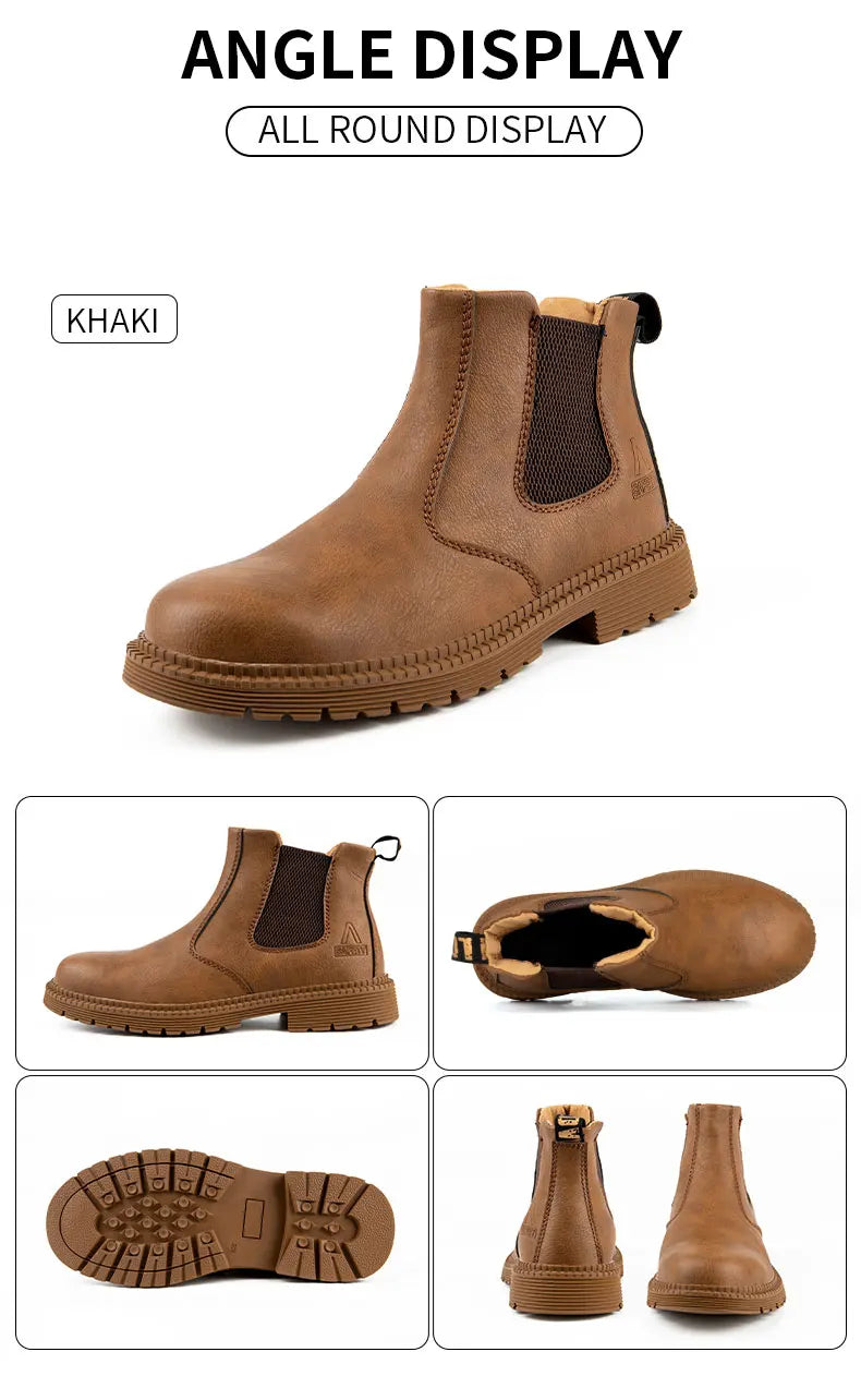 Men Lerther Work Boots Indestructible Safety Shoes Men Steel Toe Puncture-Proof Work Sneakers Male Work Shoes