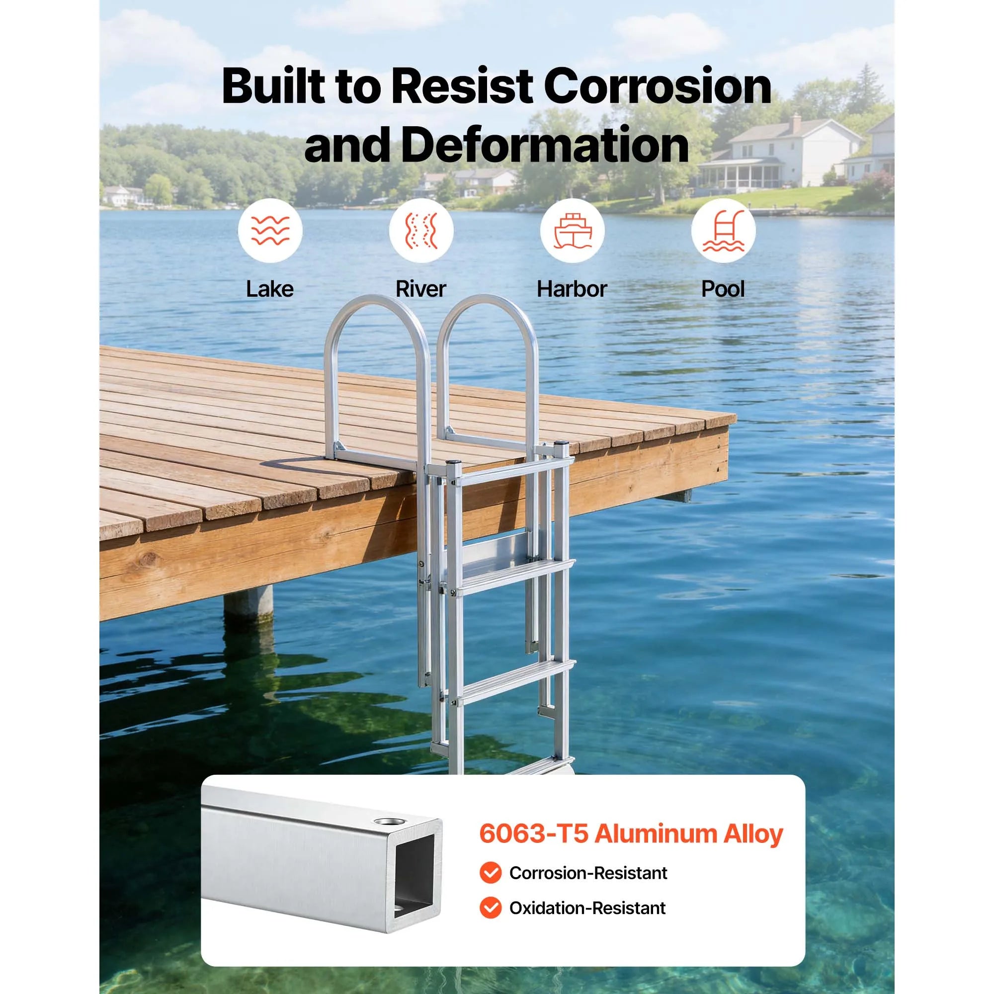 SucceBuy 4/5 Steps Retractable Dock Ladder 500 lbs Pontoon Boat Swim Ladder with Auto-Lift Float Adjustable Height for Lake Pool