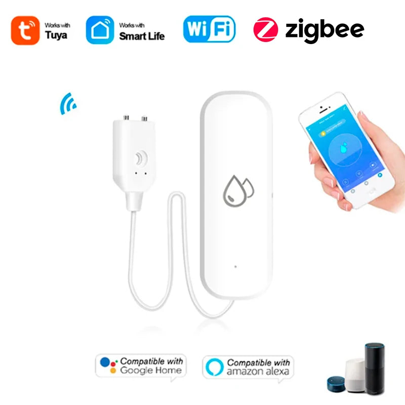 Tuya WiFi-vattenläckagesensor, larm vid översvämning och vattenläckage, smart hemautomation, säkerhetsskydd för bostäder, Smart Life-app