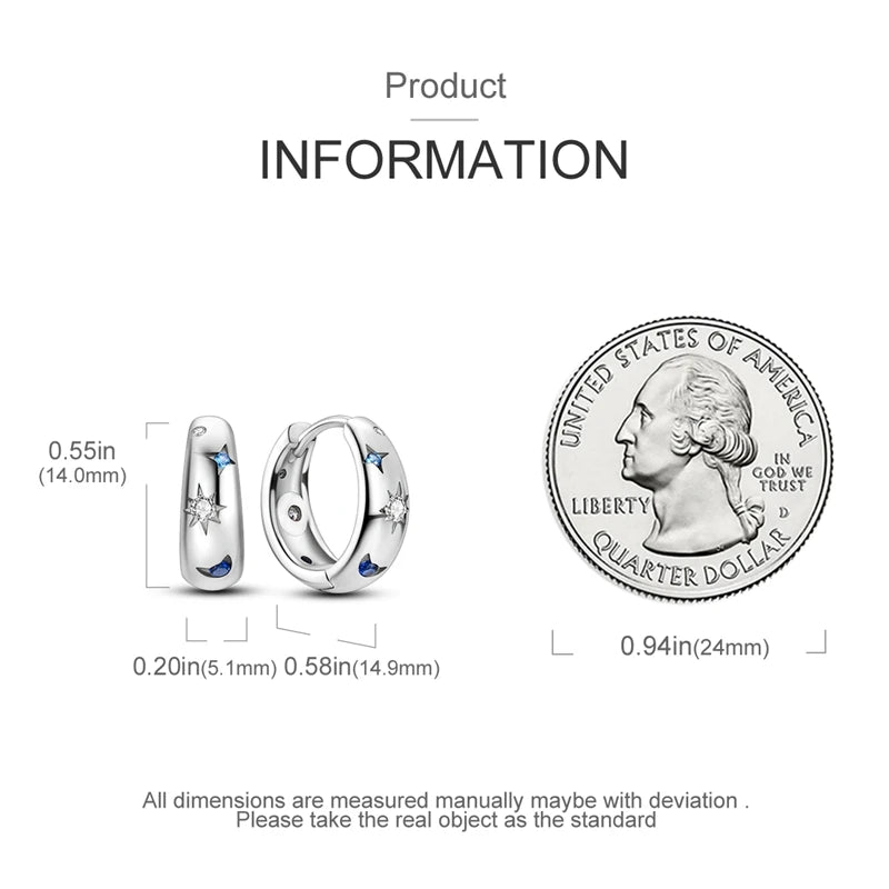 925 Sterling Silver Colored Zirconium Stars Hoop Earrings For Women Jewelry Anniversary WeddingMaking Jewelry Gift