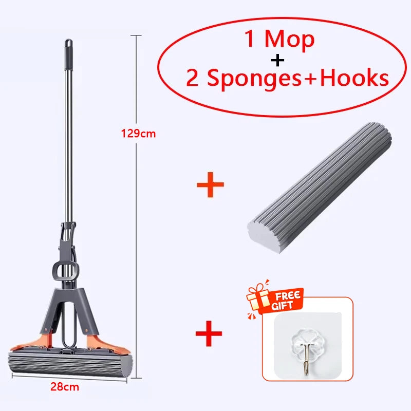 Mop gąbkowy z mechanizmem samowyciskającym i zapasowymi wkładami