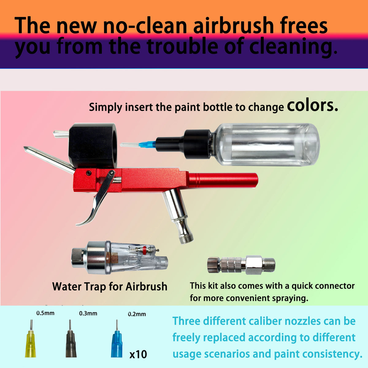 No-Clean Airbrush Nozzle Set, 0.2/0.3/0.5 mm, 30 Pieces