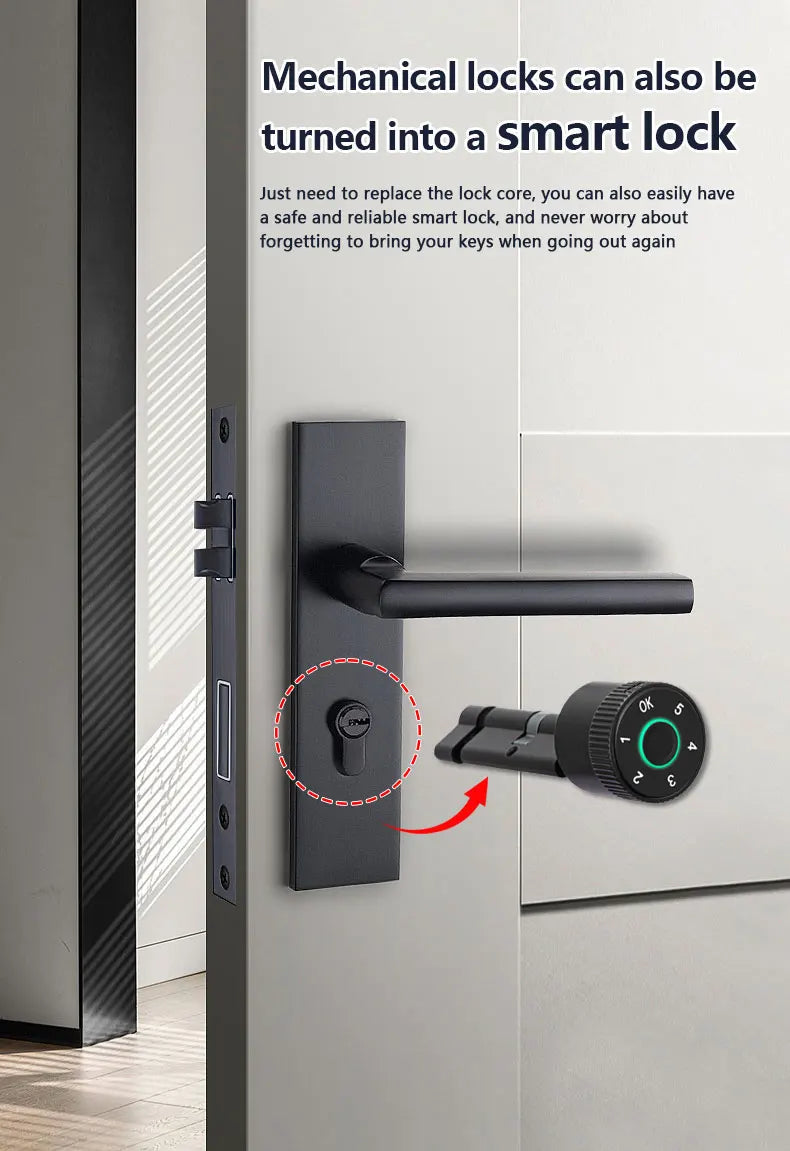 NAIERDI Smart Electronic Lock Cylinder Tuya App Fingerprint Password Unlock Upgrade for Mechanical Door Locks Security Home