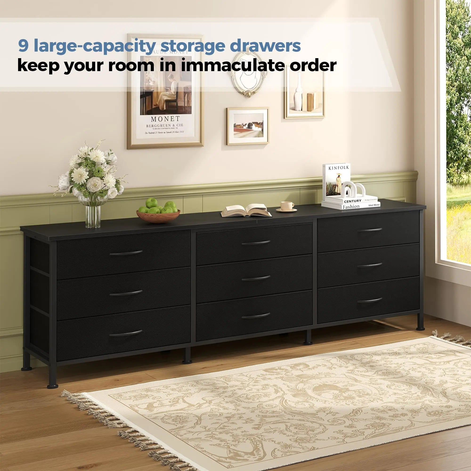 Modern TV Stand with 9 Fabric Drawers for Up to 75 Inch TVs