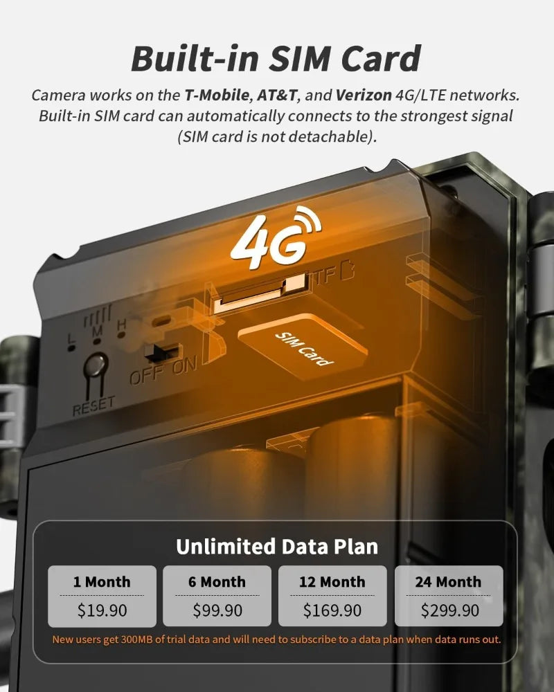 4G Solar Trail Camera with 30MP 2K Live Feed and Night Vision