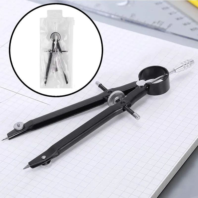 Metal Drawing Compass with Adjustment Wheel & Spare Leads