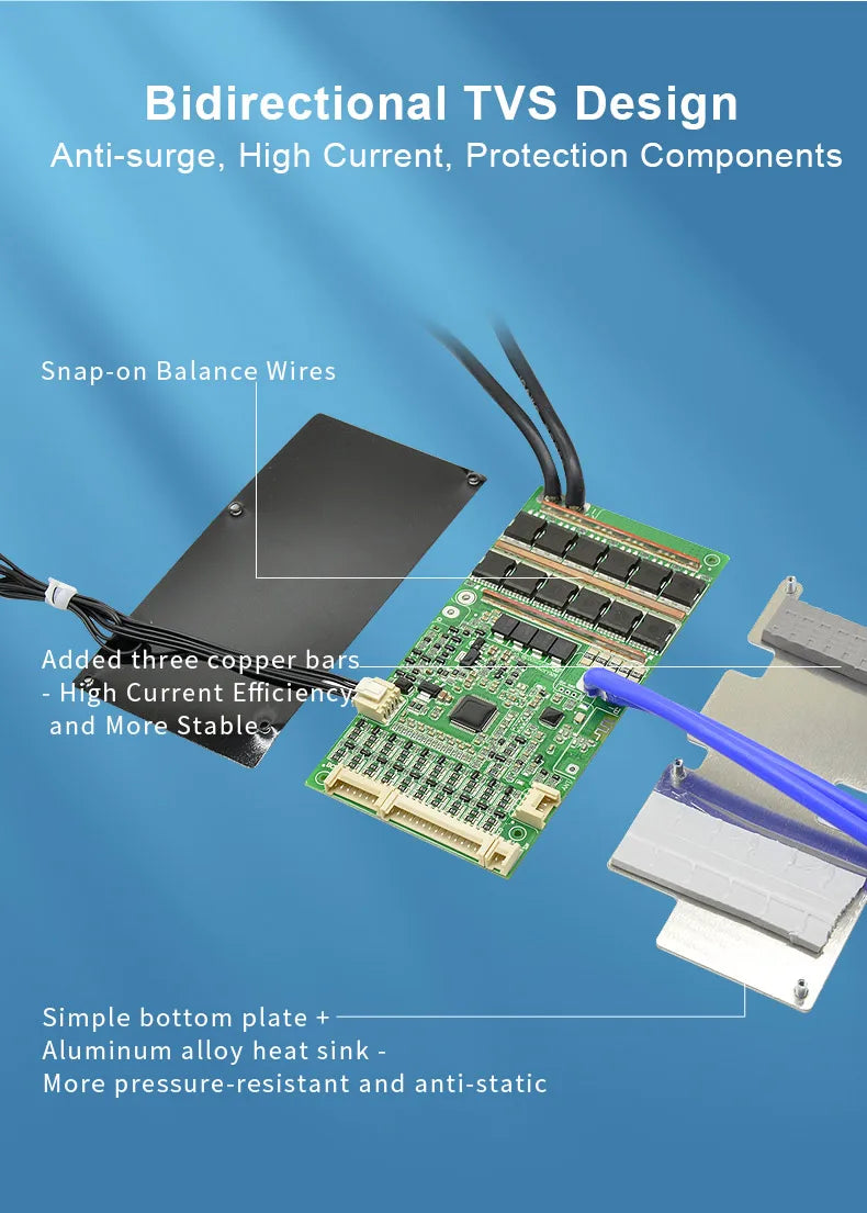 Inteligentný LiFePO4 BMS s Bluetooth vyvažovacou doskou 40A-100A pre elektrické bicykle