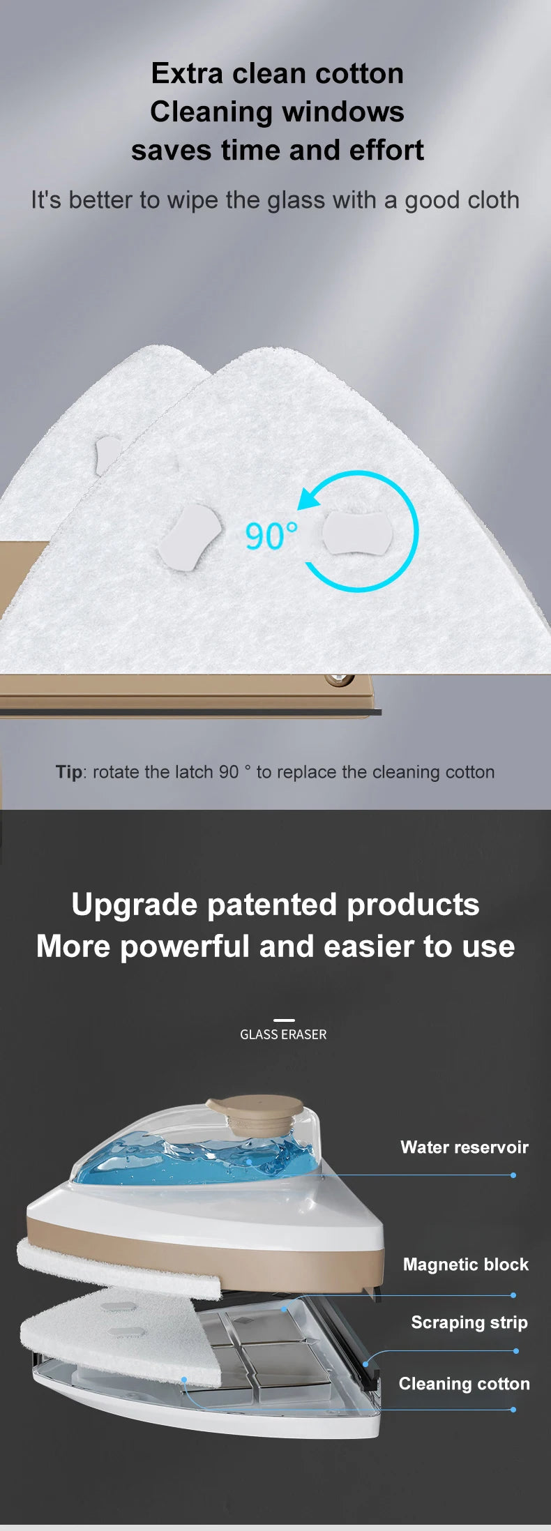 Magnetic Window Cleaner Brush Double-Side Automatic Water Discharge Wiper Glass Window Brush Cleaning Household Tools Cleaning