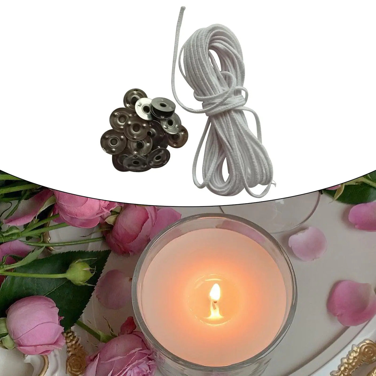 Cotton Candle Wick Roll, 5 m with 20 Metal Tabs