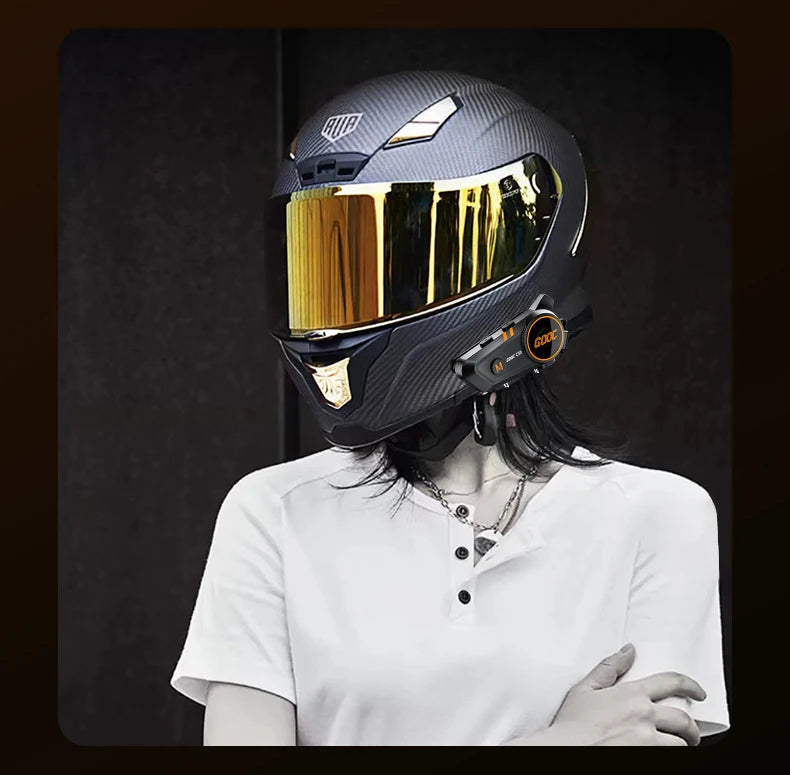 3D Surround Heavy Bass Motorcycle Helmet Headset Stereo Bluetooth Hands Free Call IPX7 Waterproof With Tri-Color Ambient Light