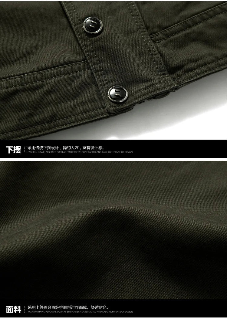 High-quality men's military jacket 2023 new multi-pocket collar embroidered sleeve pilot tooling plus size cotton jacket men