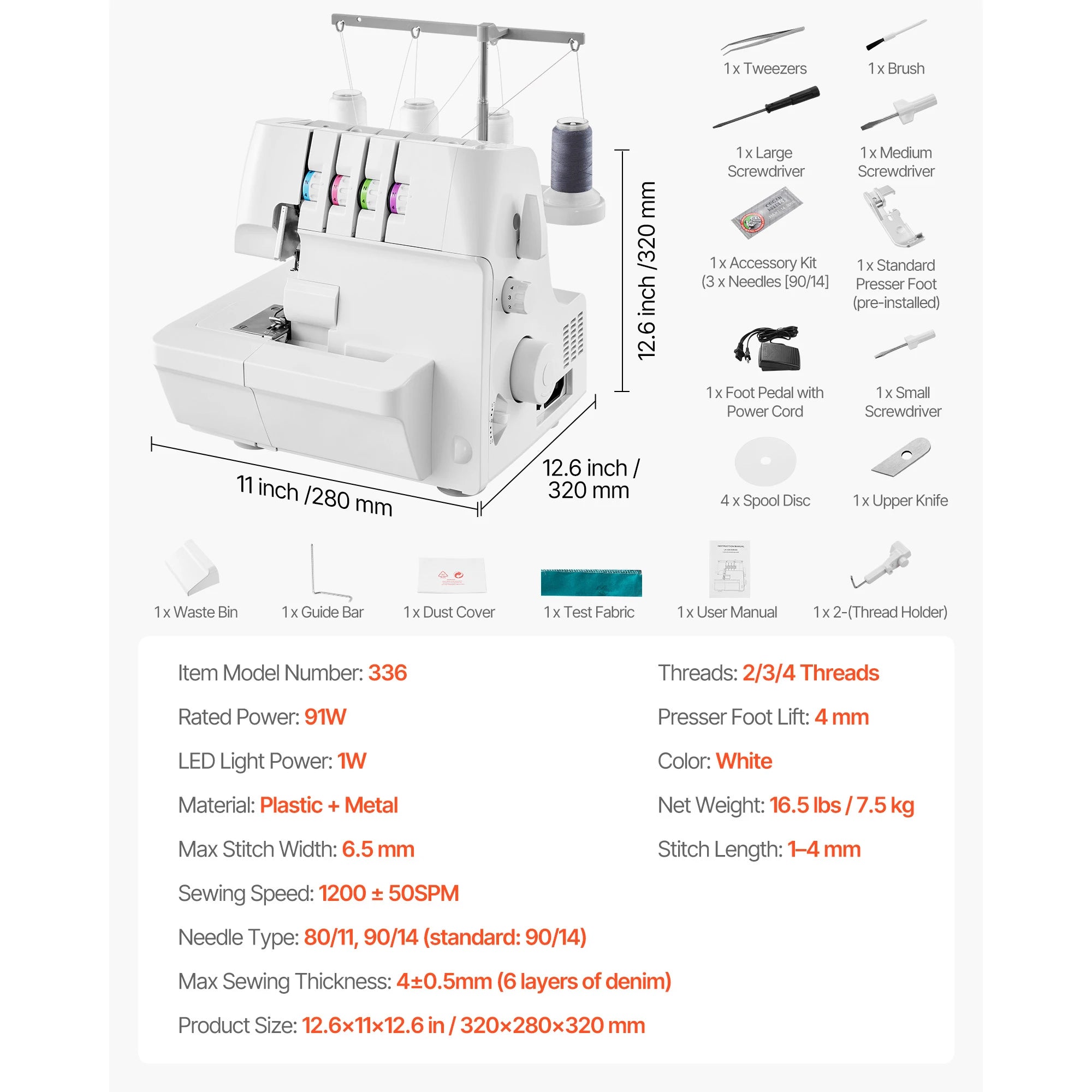 Overlock varrógép 1250 SPM 2-3-4 szálas differenciál adagolással