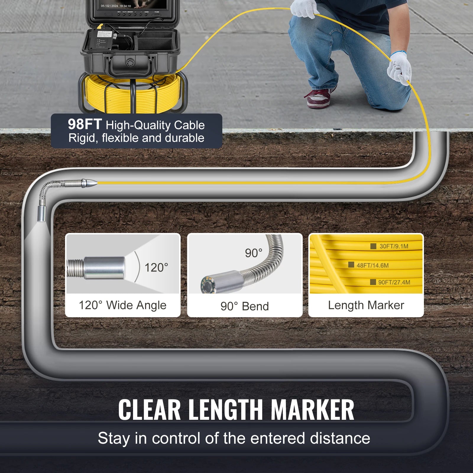 Self-Leveling Sewer Camera with 9-inch HD Screen