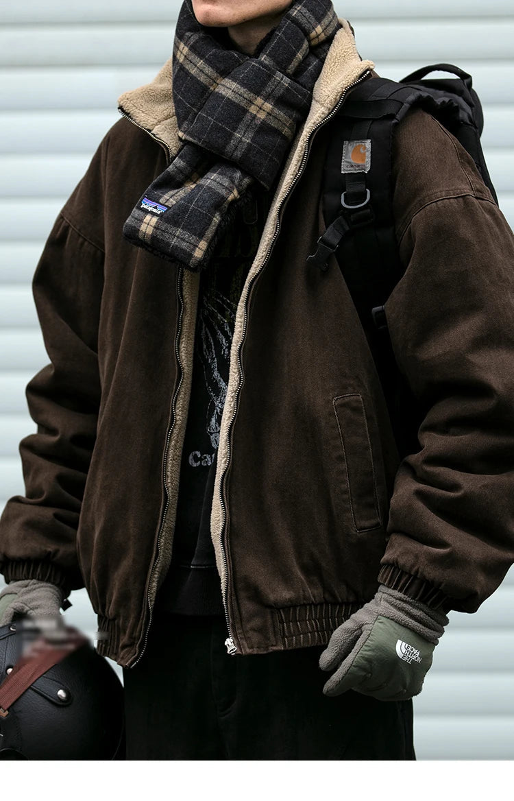 Japanese Vintage Polar Fleece Jacket Men Winter High Quality Thick Jacket Korean Streetwear Loose Couple Trendy Warm Coat Male