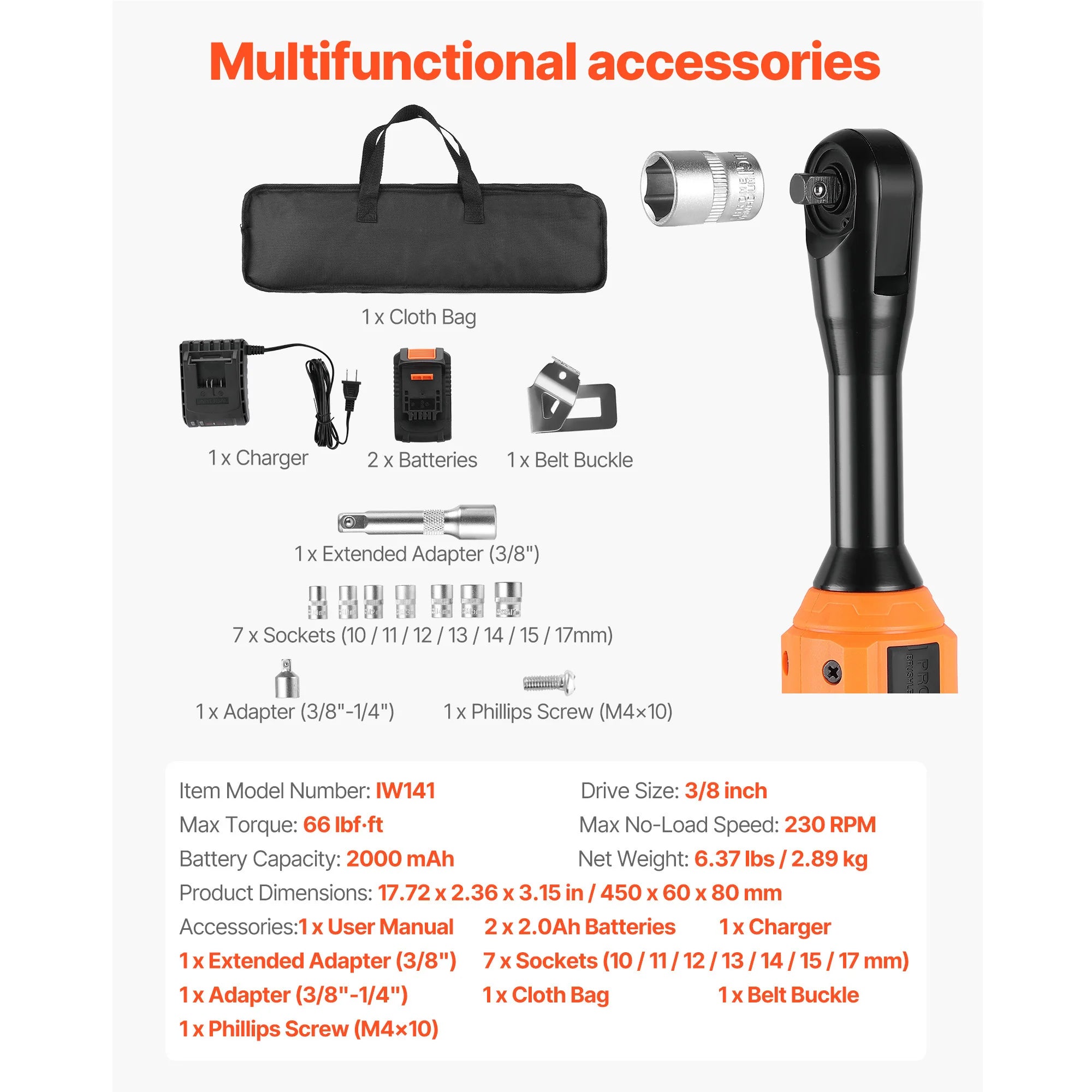 Cordless Electric Ratchet Wrench Set with Dual Batteries & Sockets