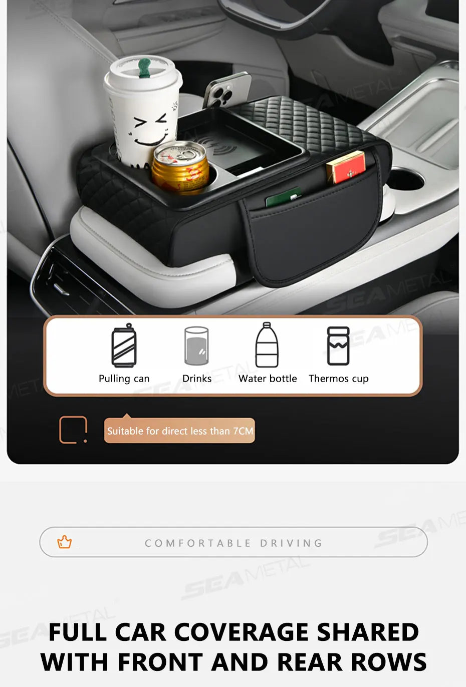 SEAMETAL 15W Wireless Charging Arm Rest Cushion for Car 7.5cm Thicken Center Console Extension Cushion Universal Elbow Support