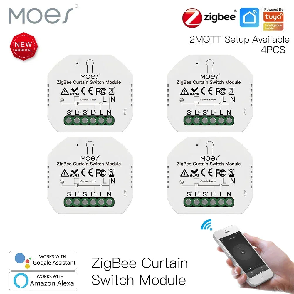 MOES ZigBee 3.0 Smart Curtain Switch Module Motorized Roller Shutter Blinds Motor Tuya Smart Life Alexa Echo Google Home