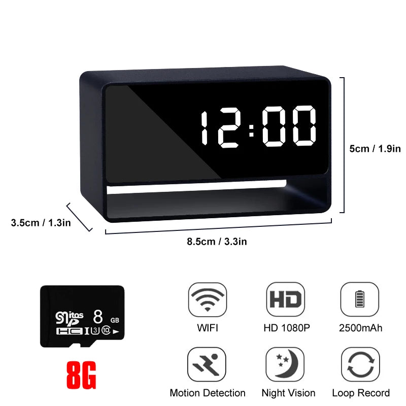 1080P Mini Clock Camera Remote Viewing With Night Vision and Motion Detection 140° Wide Angle Photo Video Recorder For Household